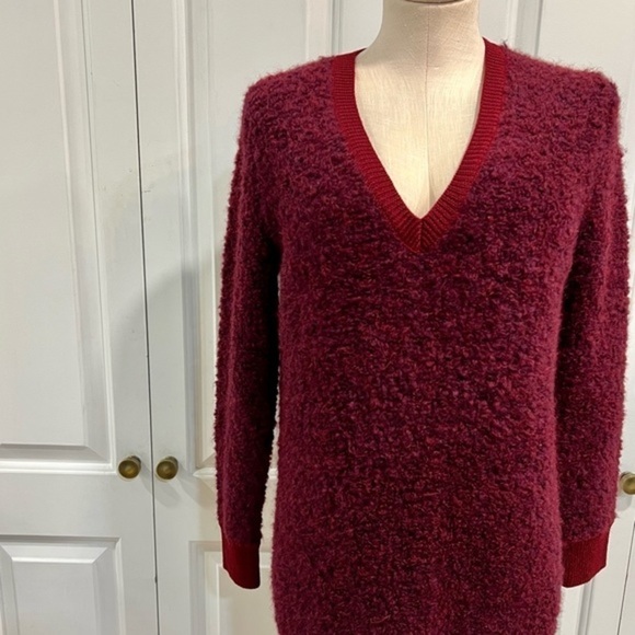J. Crew Boucle Burgundy Red Boucle V Neck Sweater - Picture 14 of 15